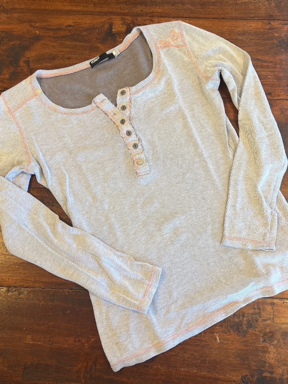Vintage Fox Racing Distressed Waffle Knit Thermal Henley Top M